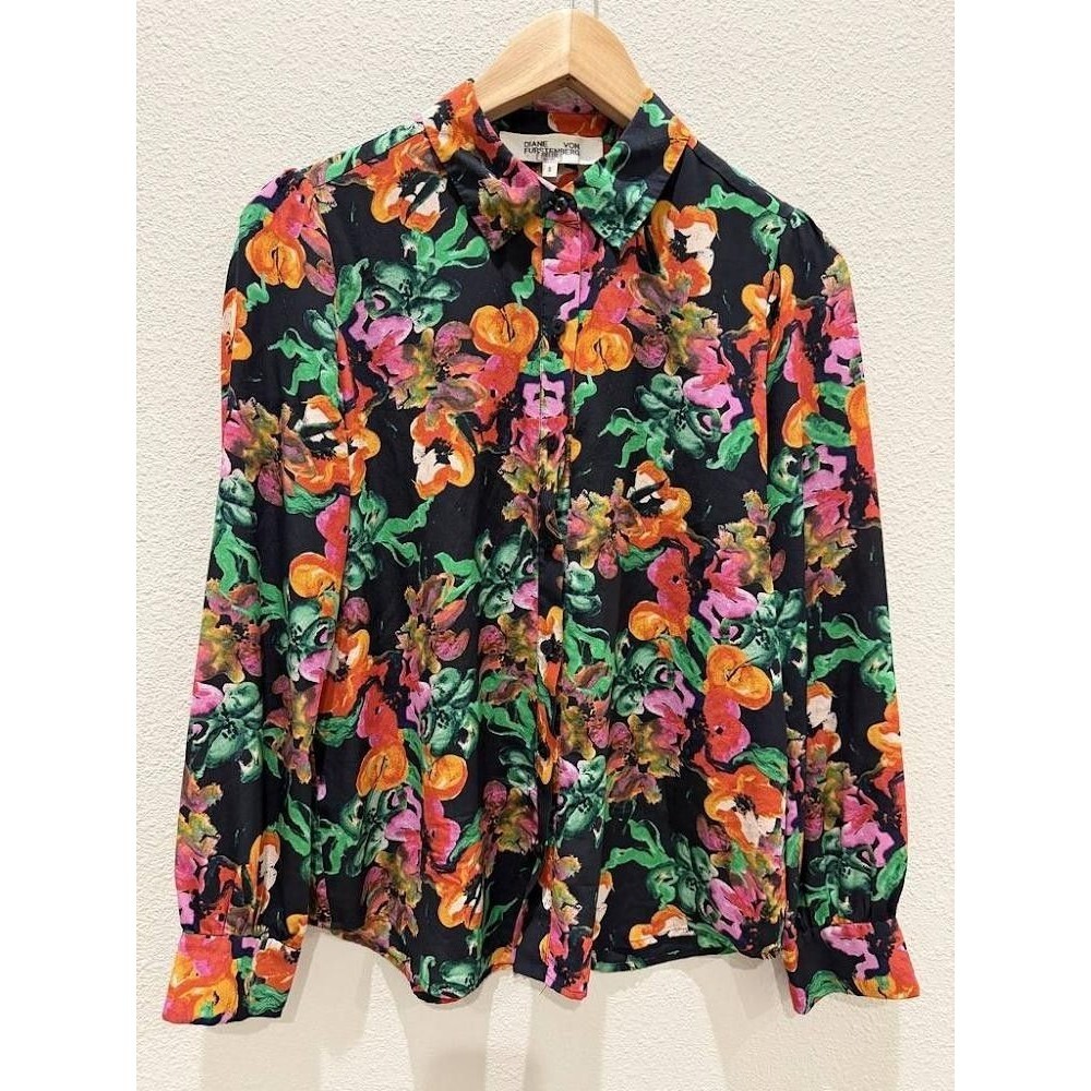 Diane von Furstenberg DVF Mariah Silk Blouse Top Small S Abstract Floral Multi